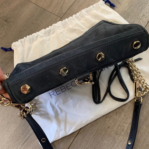 Rebecca Minkoff Mini Mac Blue Suede with Gold Hardware + Dustbag - Picture 5 of 8